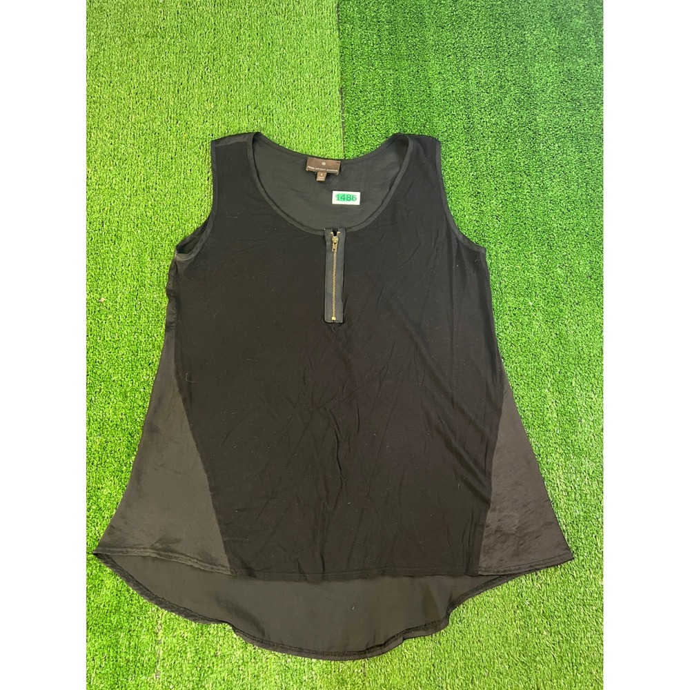 Fenn Wright Manson Womens Black Mixed Media Quarter Zip High-Low Tank Top Small
